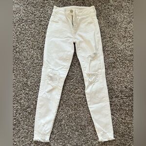 American Eagle Outfitters White Distressed Skinny Jeans